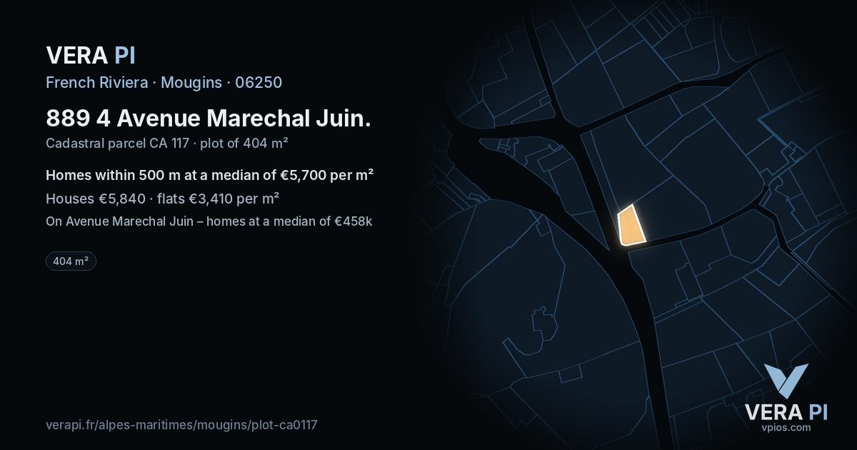 889 4 Avenue Marechal Juin, Mougins at night – the plot lit, the parcels around coloured by the prices near them