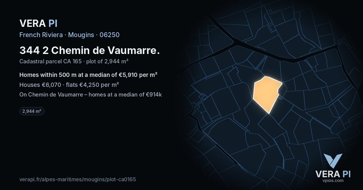 344 2 Chemin de Vaumarre, Mougins at night – the plot lit, the parcels around coloured by the prices near them