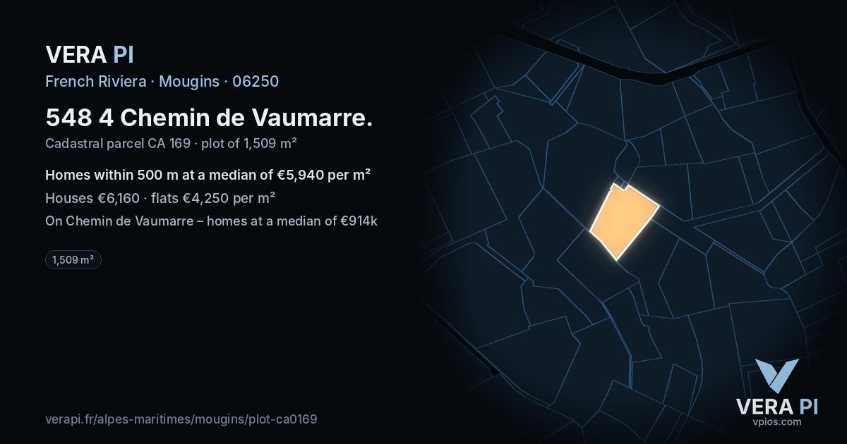 548 4 Chemin de Vaumarre, Mougins at night – the plot lit, the parcels around coloured by the prices near them