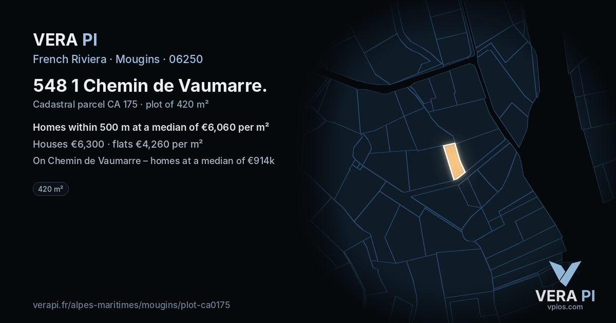 548 1 Chemin de Vaumarre, Mougins at night – the plot lit, the parcels around coloured by the prices near them