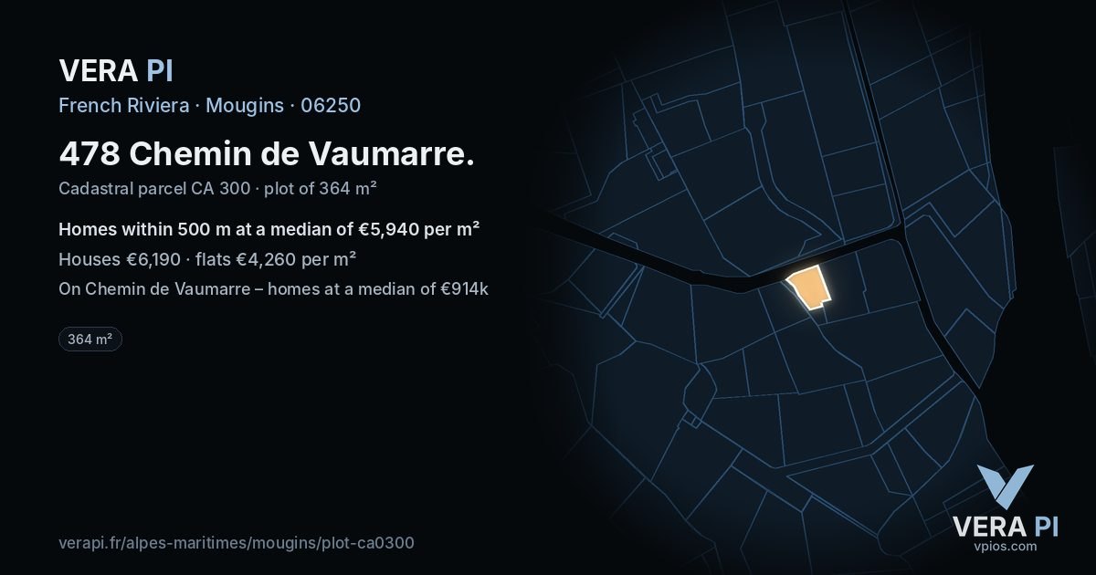 478 Chemin de Vaumarre, Mougins at night – the plot lit, the parcels around coloured by the prices near them