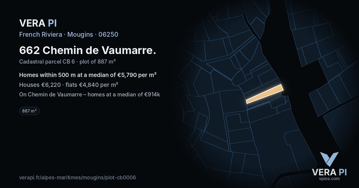 662 Chemin de Vaumarre, Mougins at night – the plot lit, the parcels around coloured by the prices near them