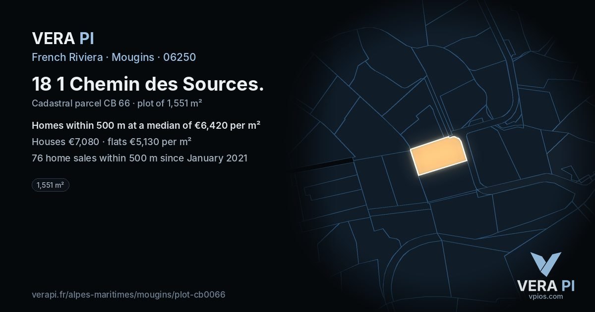 18 1 Chemin des Sources, Mougins at night – the plot lit, the parcels around coloured by the prices near them