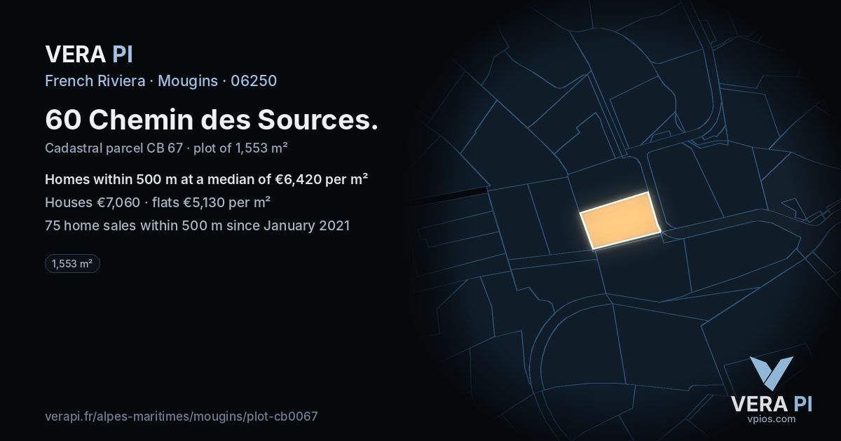 60 Chemin des Sources, Mougins at night – the plot lit, the parcels around coloured by the prices near them