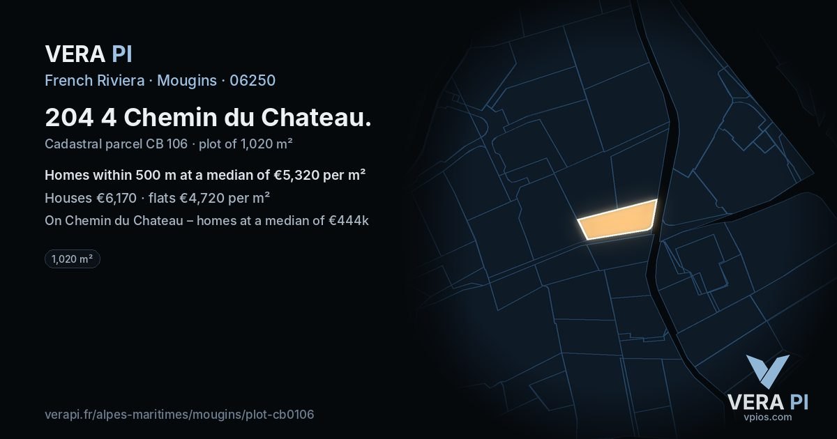 204 4 Chemin du Chateau, Mougins at night – the plot lit, the parcels around coloured by the prices near them