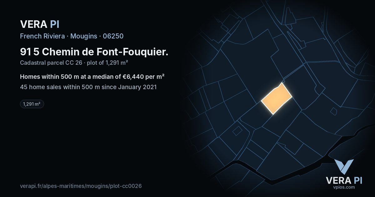 91 5 Chemin de Font-Fouquier, Mougins at night – the plot lit, the parcels around coloured by the prices near them