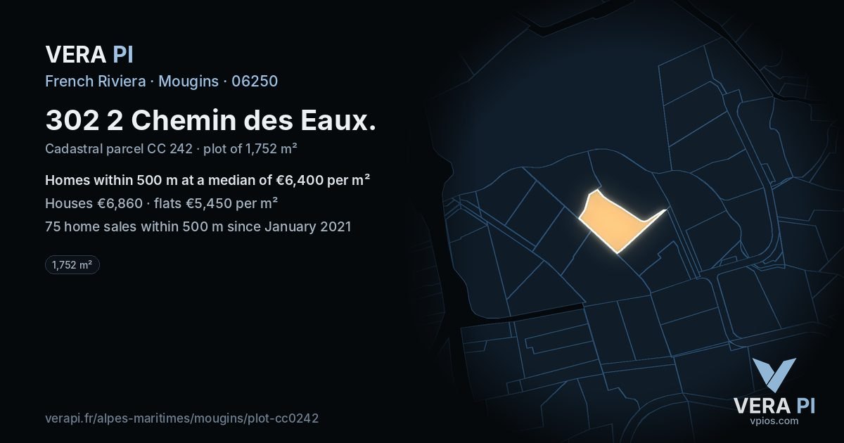 302 2 Chemin des Eaux, Mougins at night – the plot lit, the parcels around coloured by the prices near them