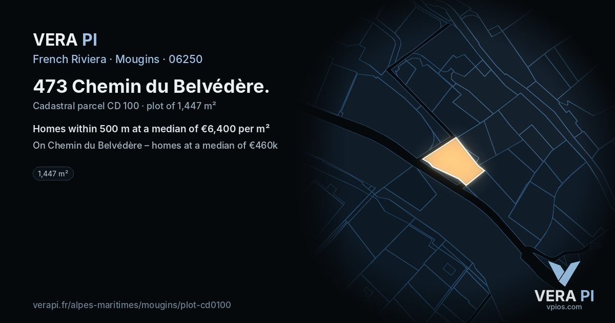 473 Chemin du Belvédère, Mougins at night – the plot lit, the parcels around coloured by the prices near them
