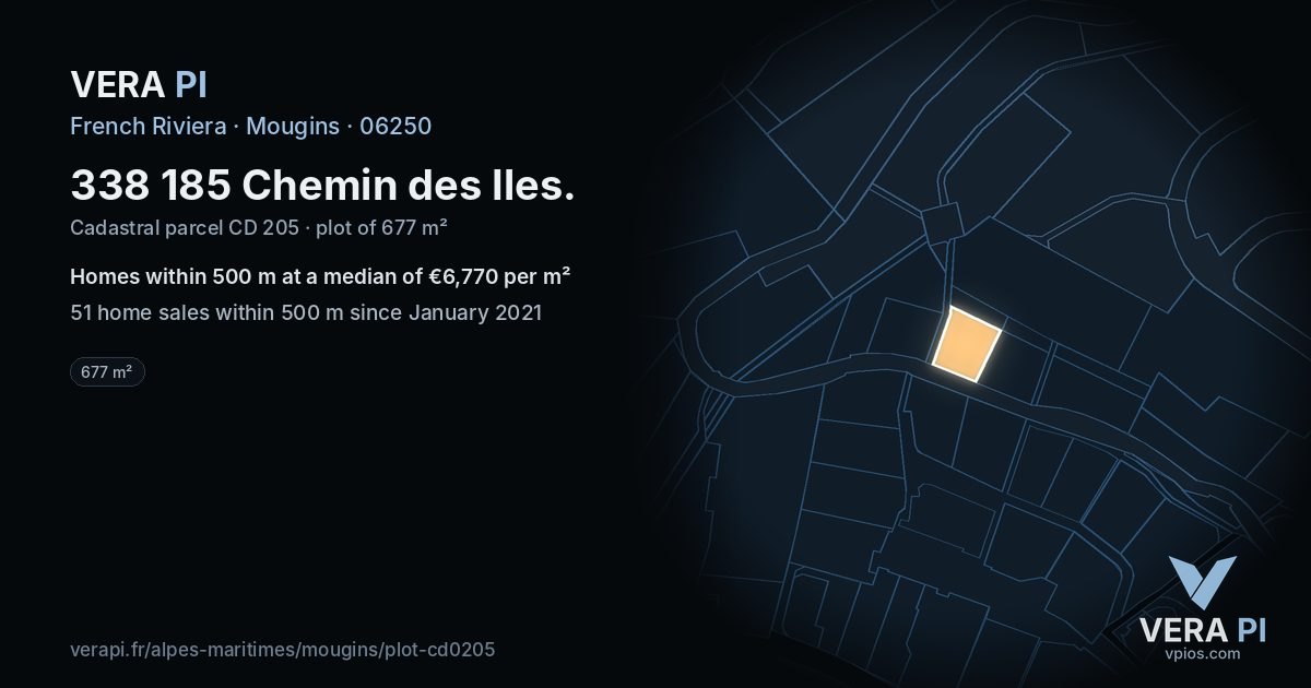 338 185 Chemin des Iles, Mougins at night – the plot lit, the parcels around coloured by the prices near them