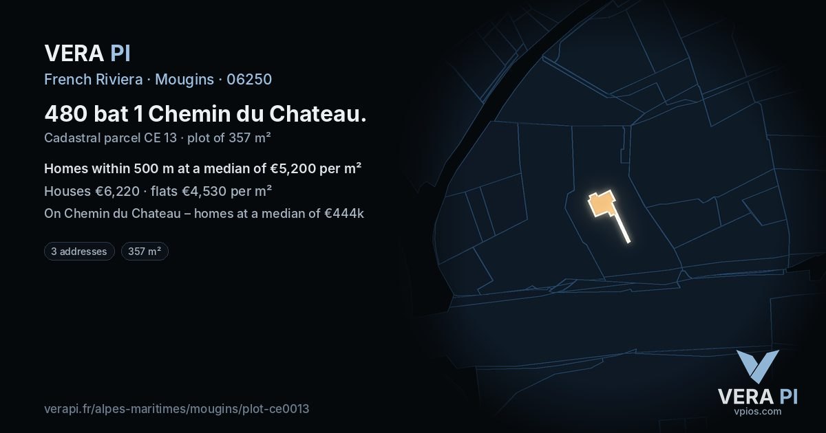 480 bat 1 Chemin du Chateau, Mougins at night – the plot lit, the parcels around coloured by the prices near them