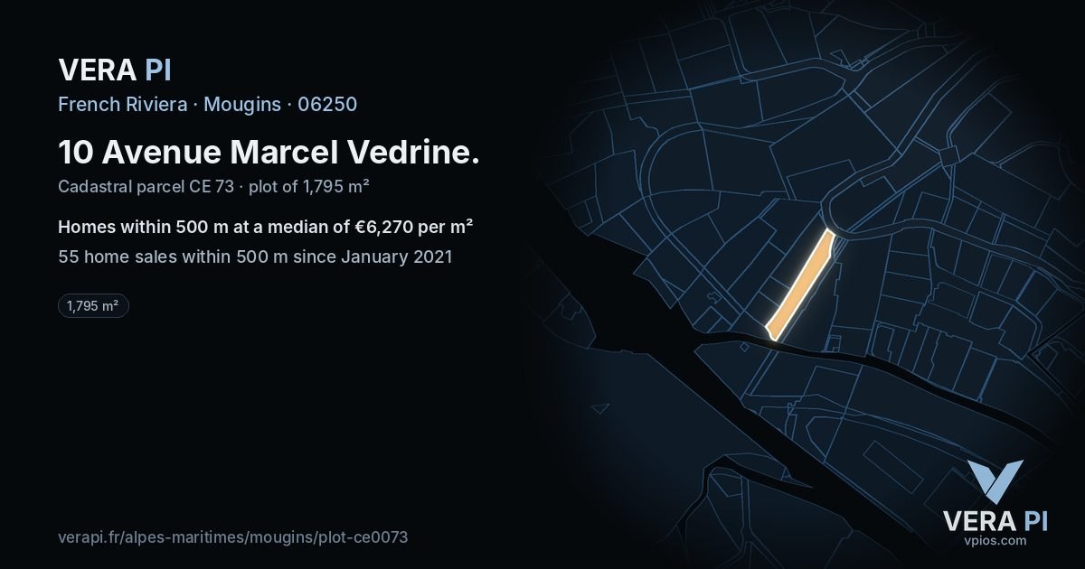 10 Avenue Marcel Vedrine, Mougins at night – the plot lit, the parcels around coloured by the prices near them