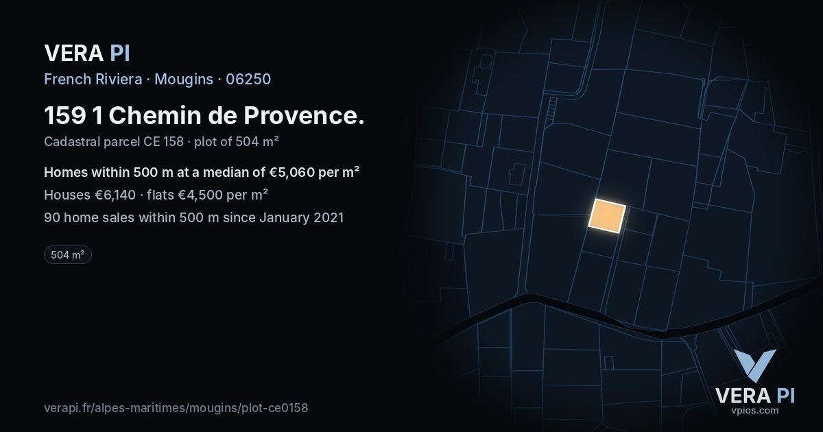 159 1 Chemin de Provence, Mougins at night – the plot lit, the parcels around coloured by the prices near them