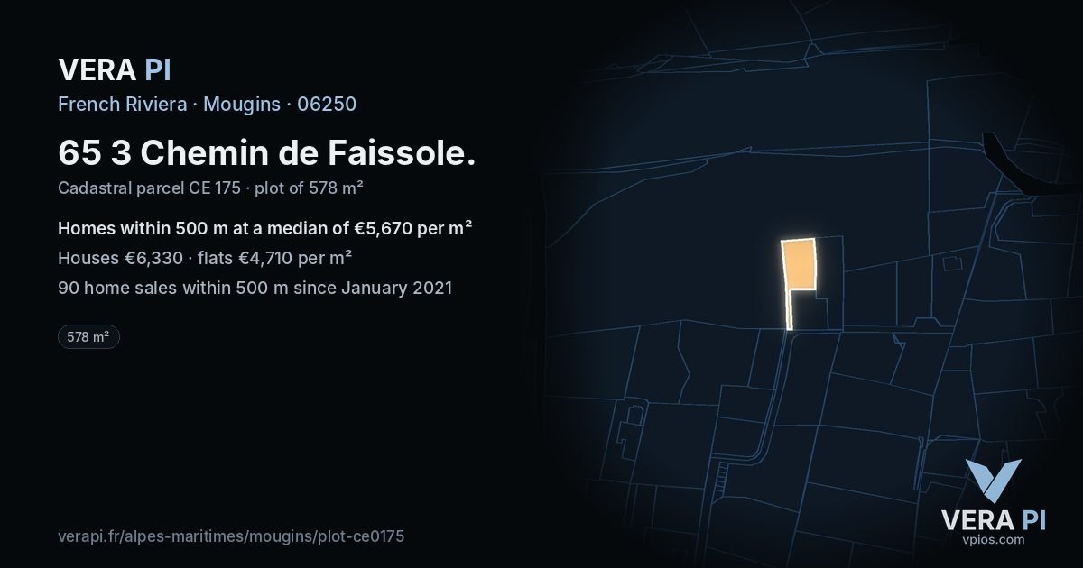 65 3 Chemin de Faissole, Mougins at night – the plot lit, the parcels around coloured by the prices near them