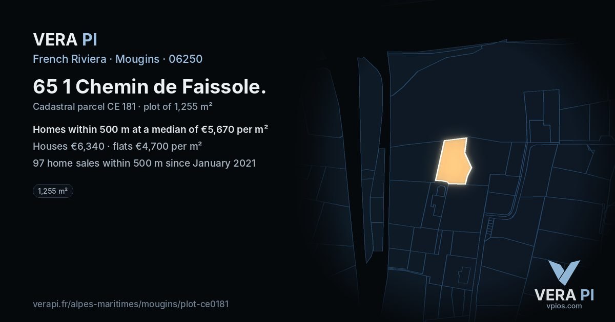 65 1 Chemin de Faissole, Mougins at night – the plot lit, the parcels around coloured by the prices near them