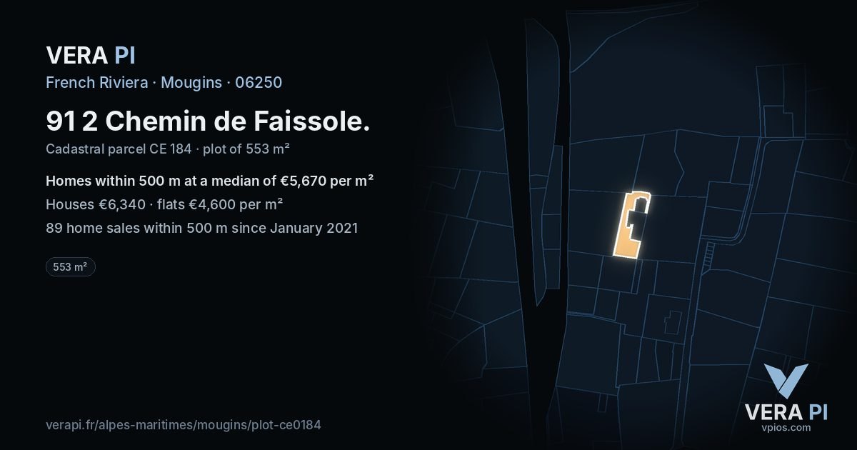91 2 Chemin de Faissole, Mougins at night – the plot lit, the parcels around coloured by the prices near them