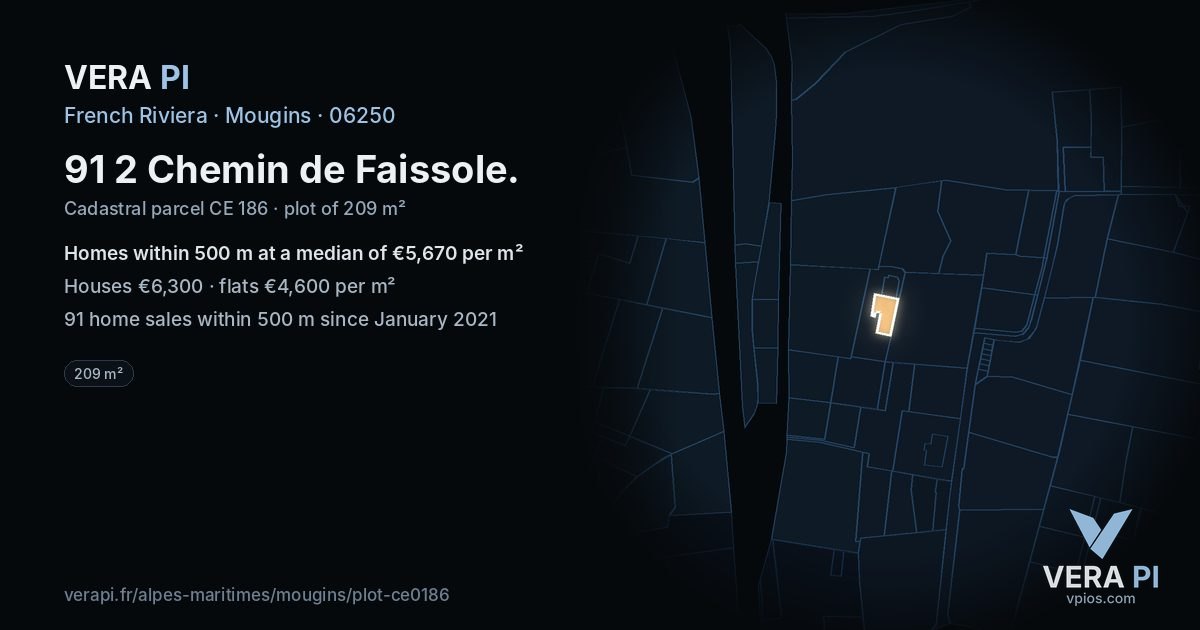 91 2 Chemin de Faissole, Mougins at night – the plot lit, the parcels around coloured by the prices near them