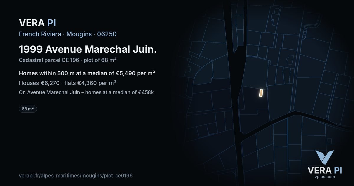 1999 Avenue Marechal Juin, Mougins at night – the plot lit, the parcels around coloured by the prices near them