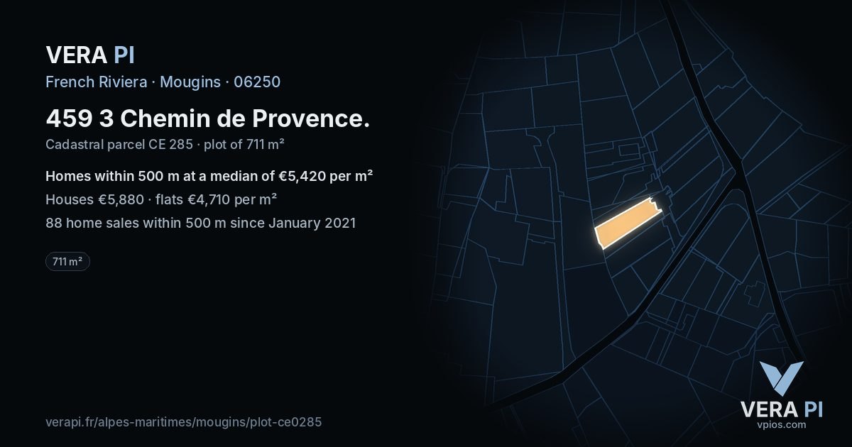 459 3 Chemin de Provence, Mougins at night – the plot lit, the parcels around coloured by the prices near them