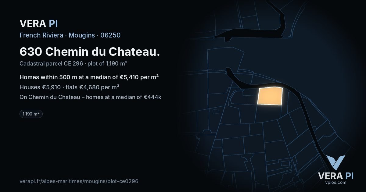 630 Chemin du Chateau, Mougins at night – the plot lit, the parcels around coloured by the prices near them