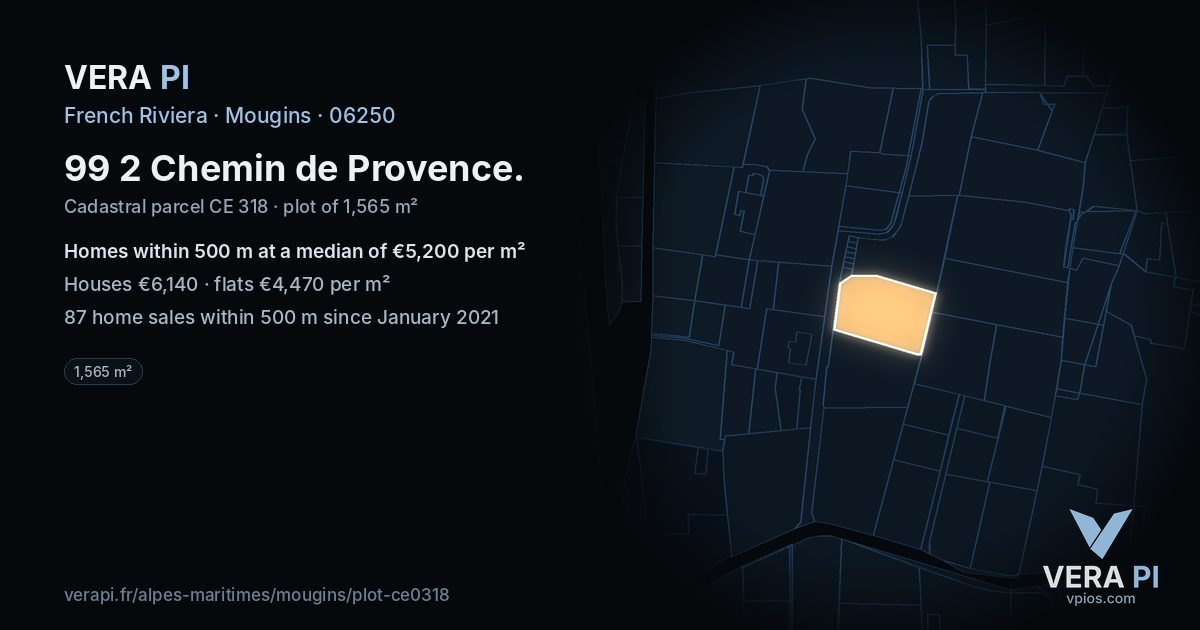 99 2 Chemin de Provence, Mougins at night – the plot lit, the parcels around coloured by the prices near them