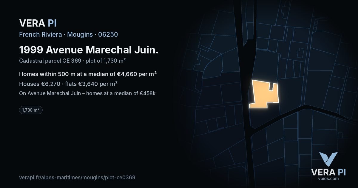 1999 Avenue Marechal Juin, Mougins at night – the plot lit, the parcels around coloured by the prices near them