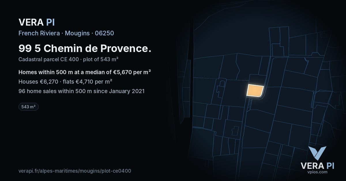 99 5 Chemin de Provence, Mougins at night – the plot lit, the parcels around coloured by the prices near them