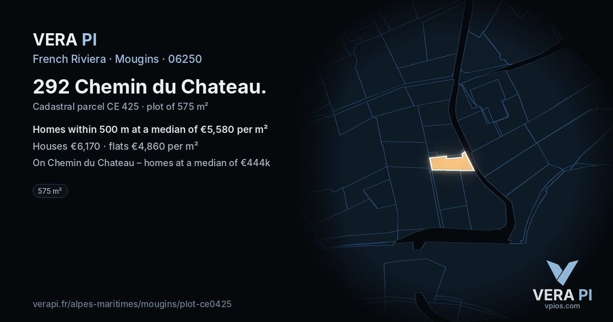 292 Chemin du Chateau, Mougins at night – the plot lit, the parcels around coloured by the prices near them