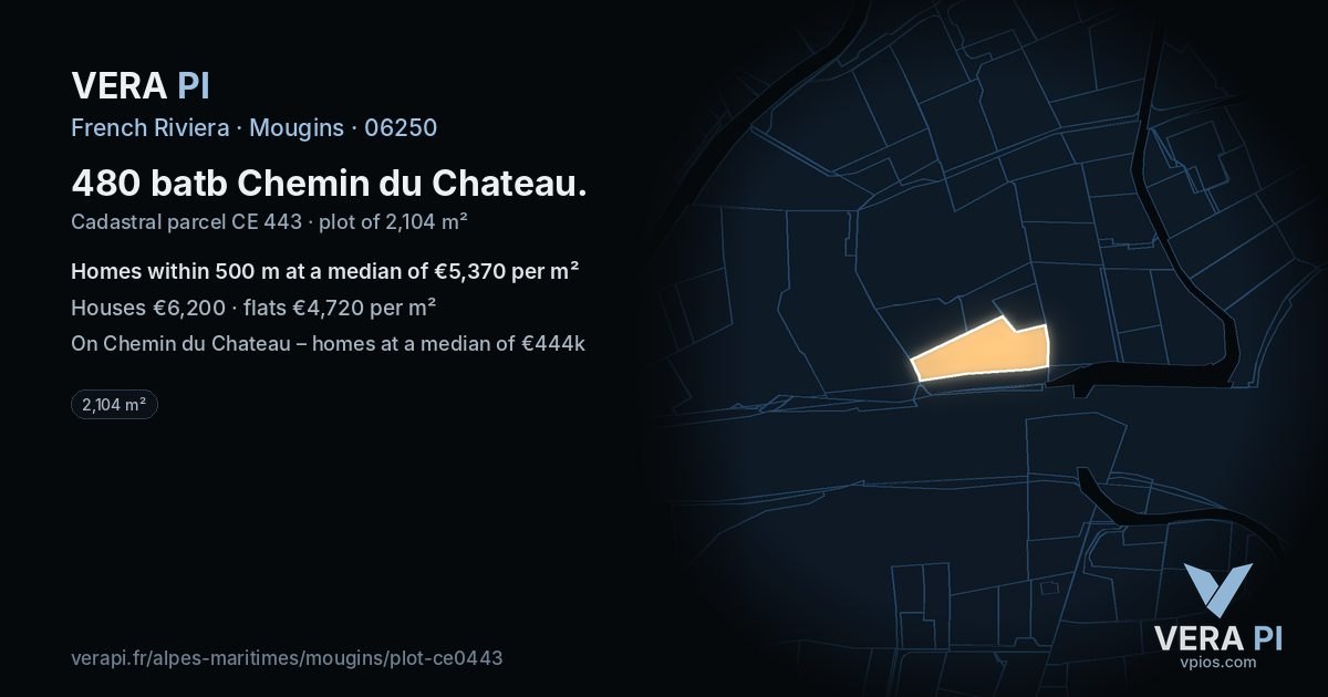 480 batb Chemin du Chateau, Mougins at night – the plot lit, the parcels around coloured by the prices near them