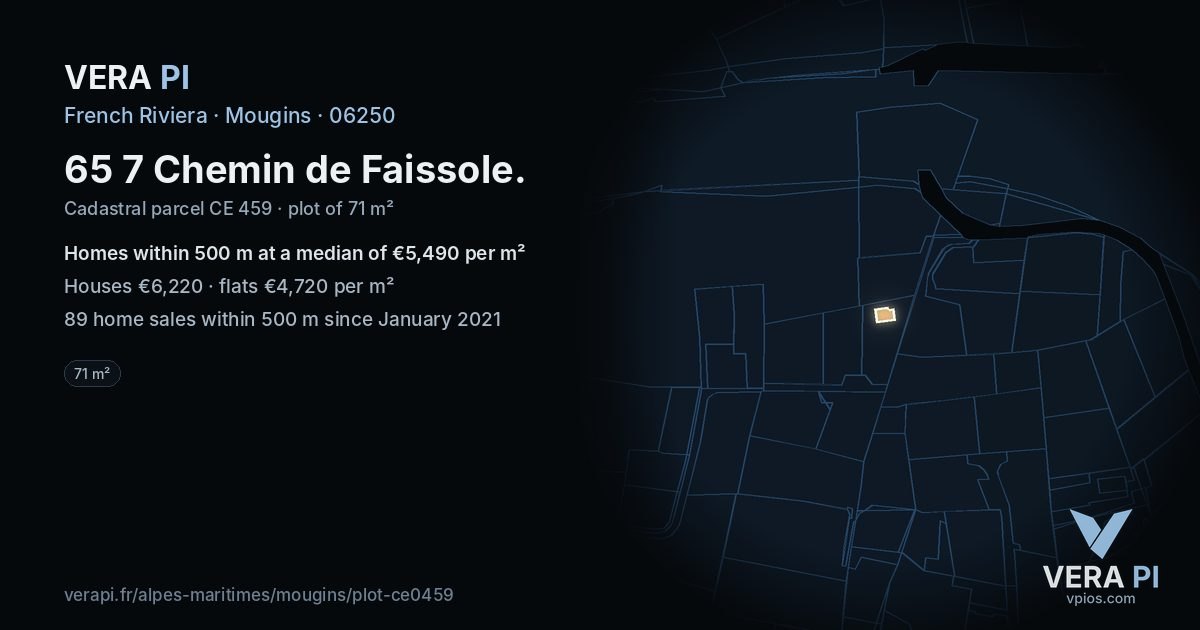 65 7 Chemin de Faissole, Mougins at night – the plot lit, the parcels around coloured by the prices near them