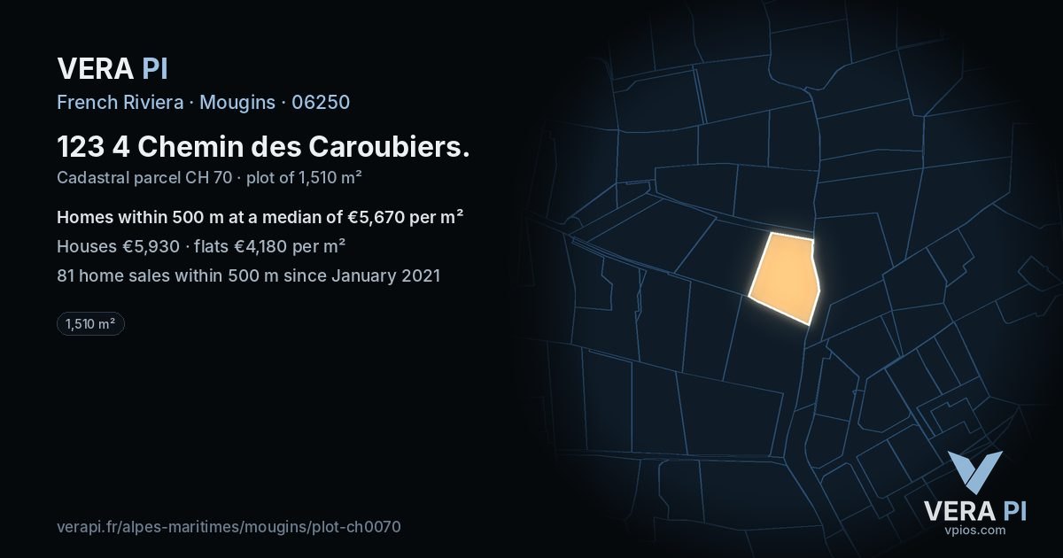 123 4 Chemin des Caroubiers, Mougins at night – the plot lit, the parcels around coloured by the prices near them