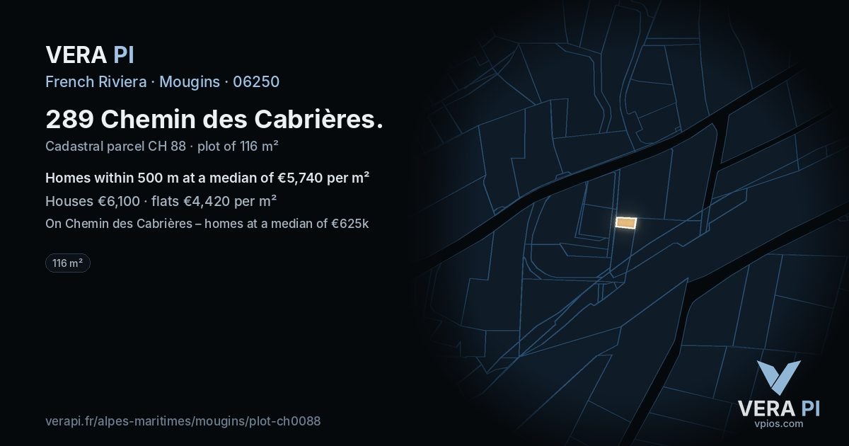 289 Chemin des Cabrières, Mougins at night – the plot lit, the parcels around coloured by the prices near them