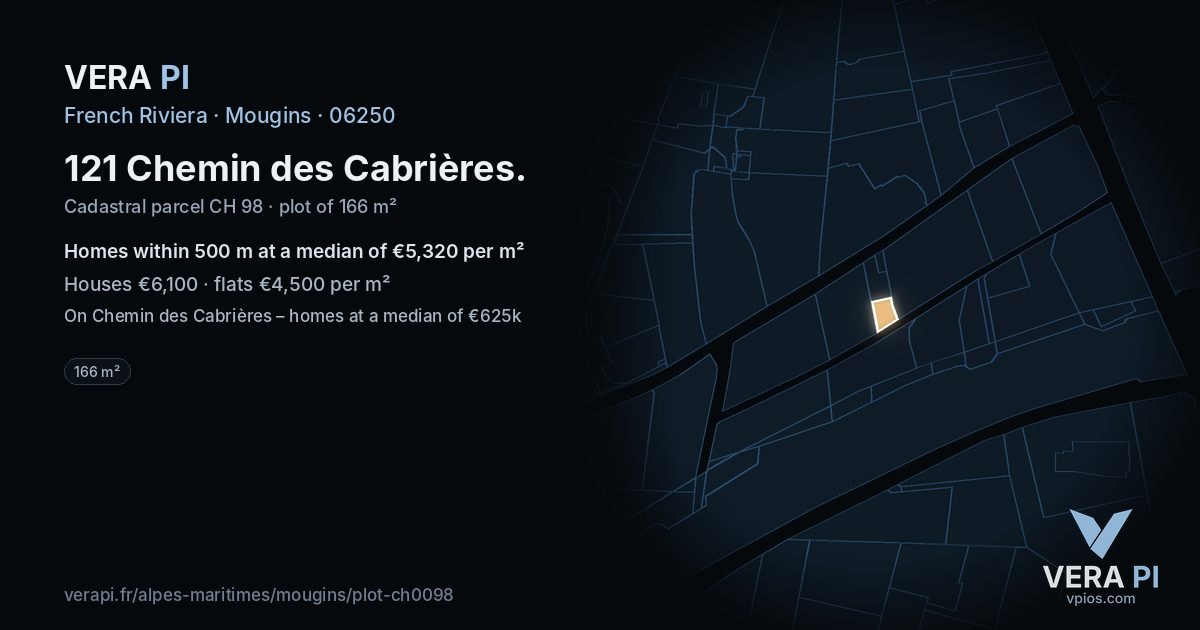 121 Chemin des Cabrières, Mougins at night – the plot lit, the parcels around coloured by the prices near them