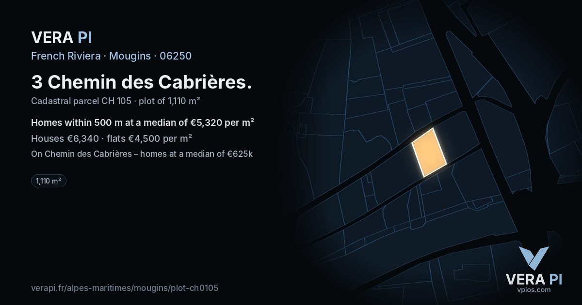 3 Chemin des Cabrières, Mougins at night – the plot lit, the parcels around coloured by the prices near them