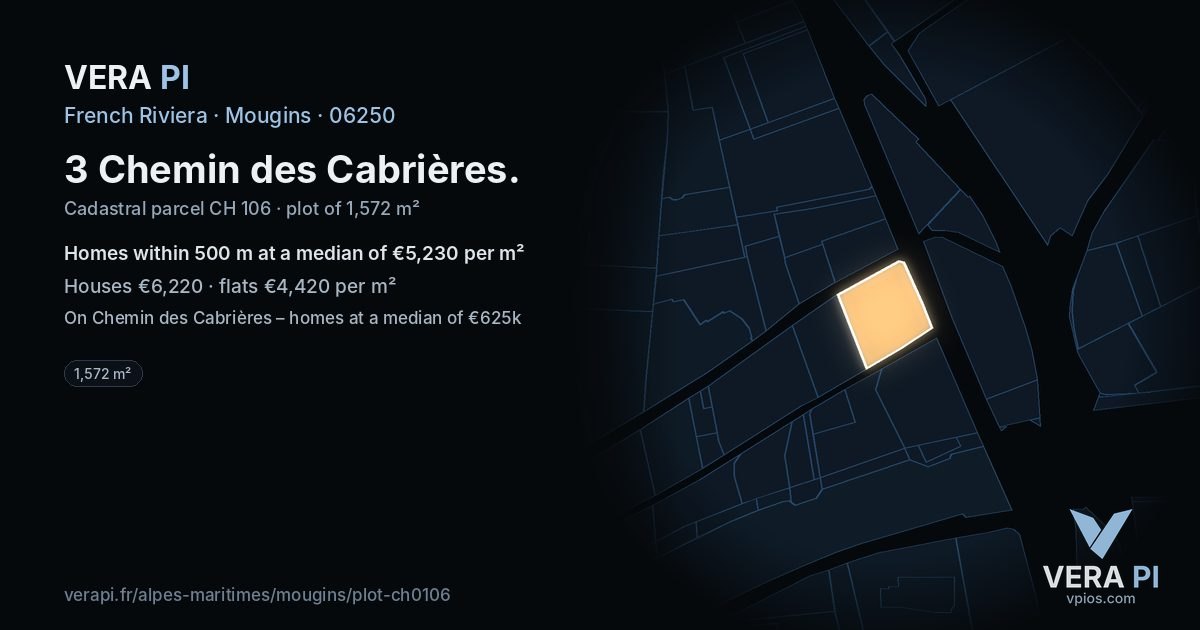 3 Chemin des Cabrières, Mougins at night – the plot lit, the parcels around coloured by the prices near them