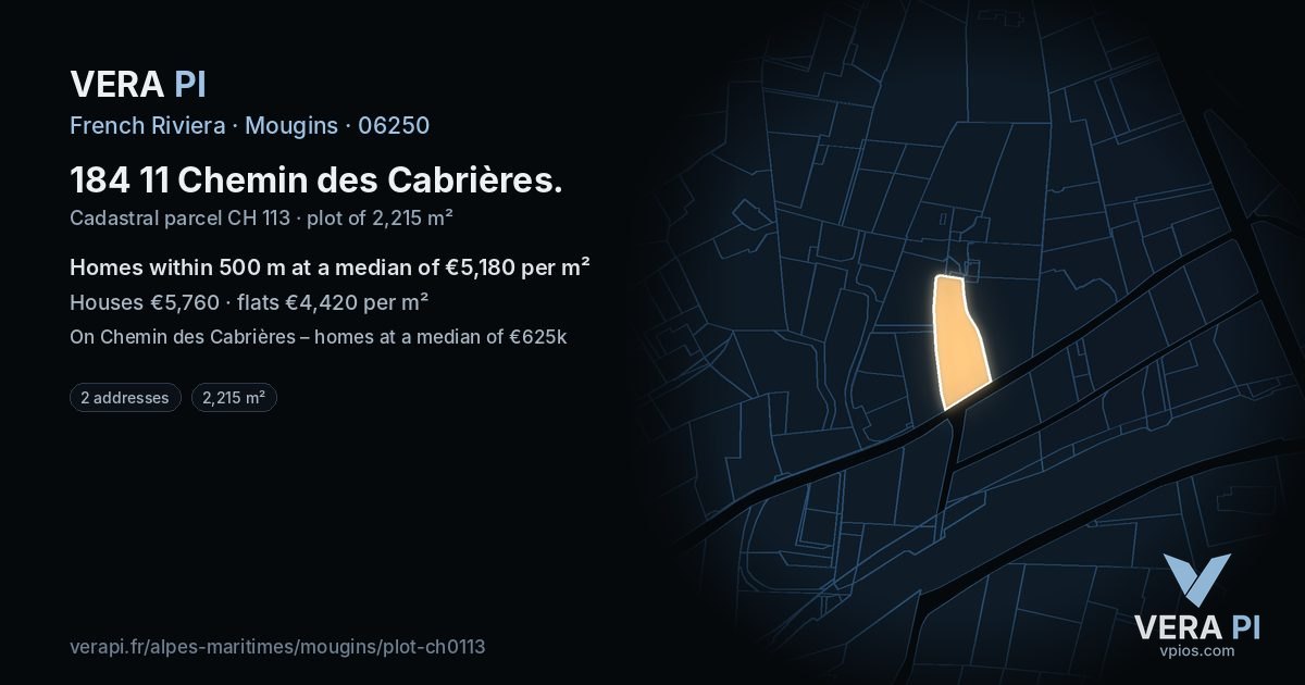 184 11 Chemin des Cabrières, Mougins at night – the plot lit, the parcels around coloured by the prices near them