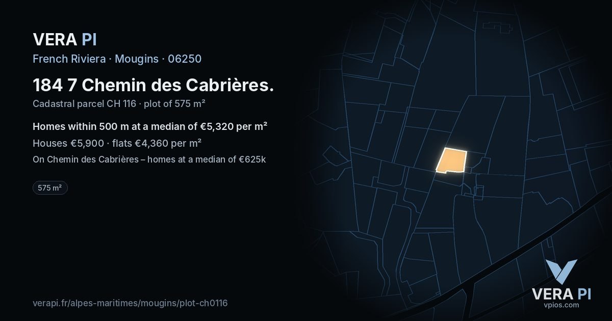 184 7 Chemin des Cabrières, Mougins at night – the plot lit, the parcels around coloured by the prices near them