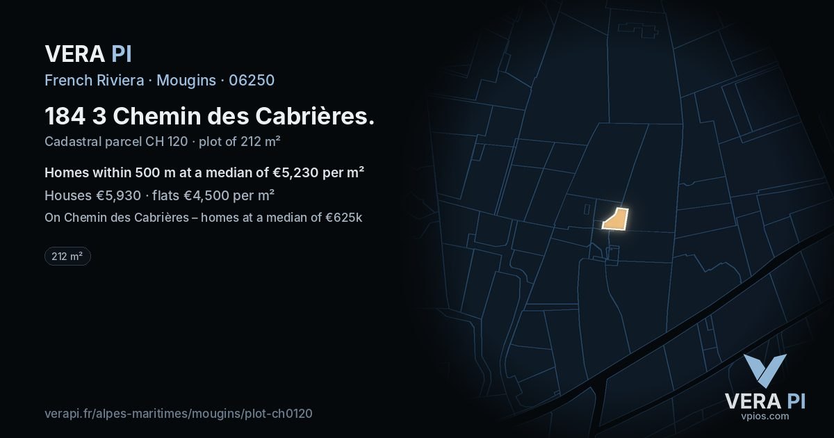 184 3 Chemin des Cabrières, Mougins at night – the plot lit, the parcels around coloured by the prices near them