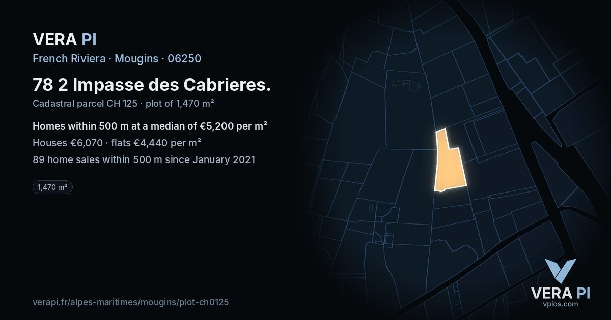 78 2 Impasse des Cabrieres, Mougins at night – the plot lit, the parcels around coloured by the prices near them
