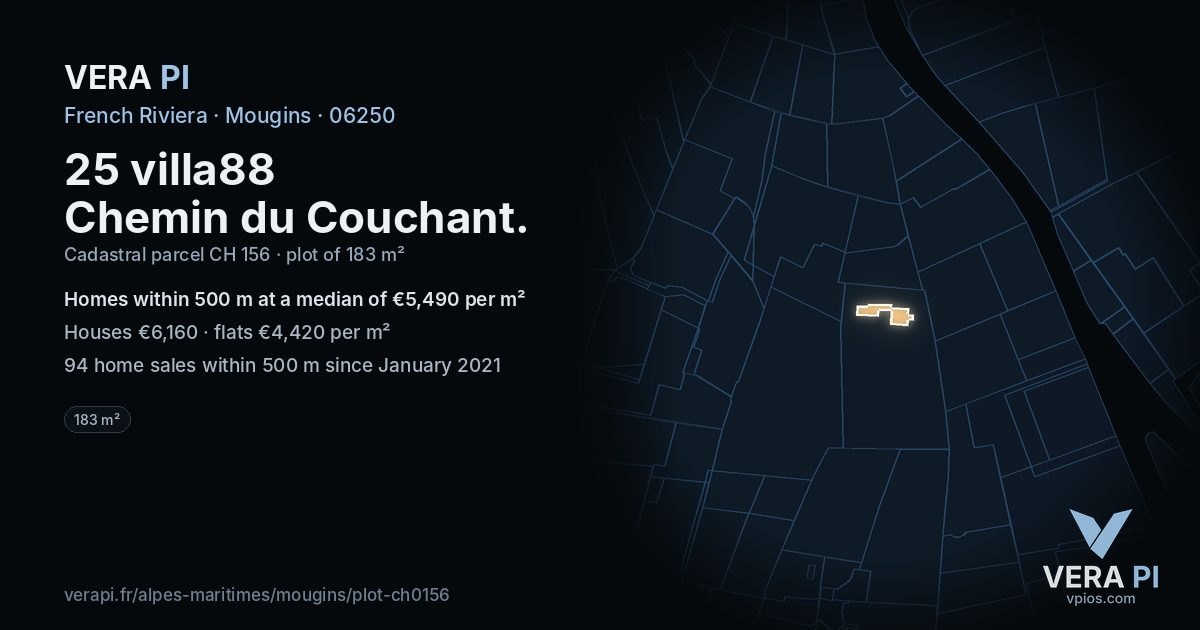 25 villa88 Chemin du Couchant, Mougins at night – the plot lit, the parcels around coloured by the prices near them