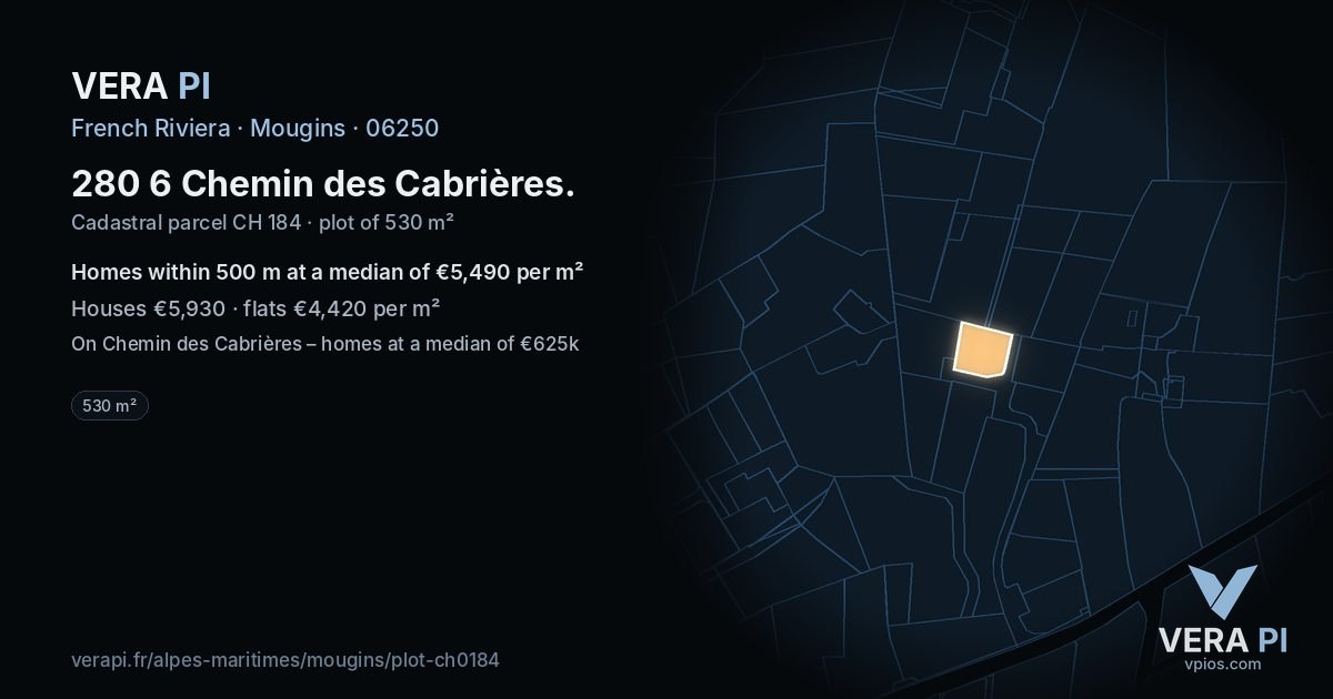 280 6 Chemin des Cabrières, Mougins at night – the plot lit, the parcels around coloured by the prices near them