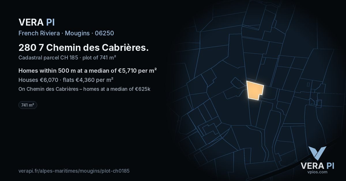 280 7 Chemin des Cabrières, Mougins at night – the plot lit, the parcels around coloured by the prices near them