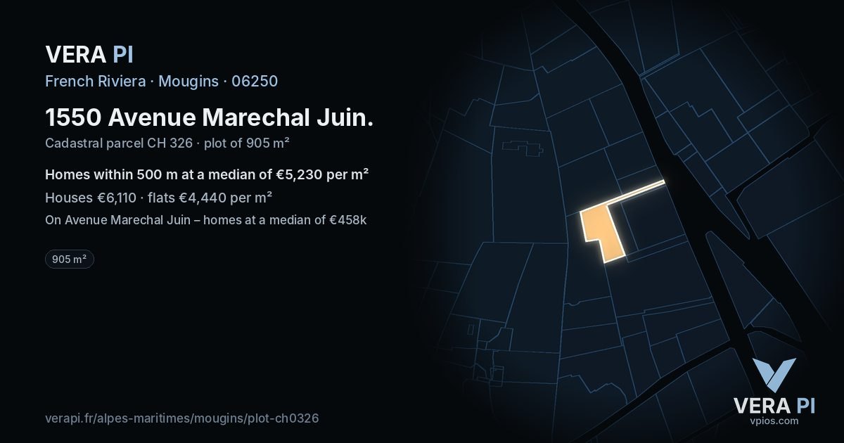 1550 Avenue Marechal Juin, Mougins at night – the plot lit, the parcels around coloured by the prices near them