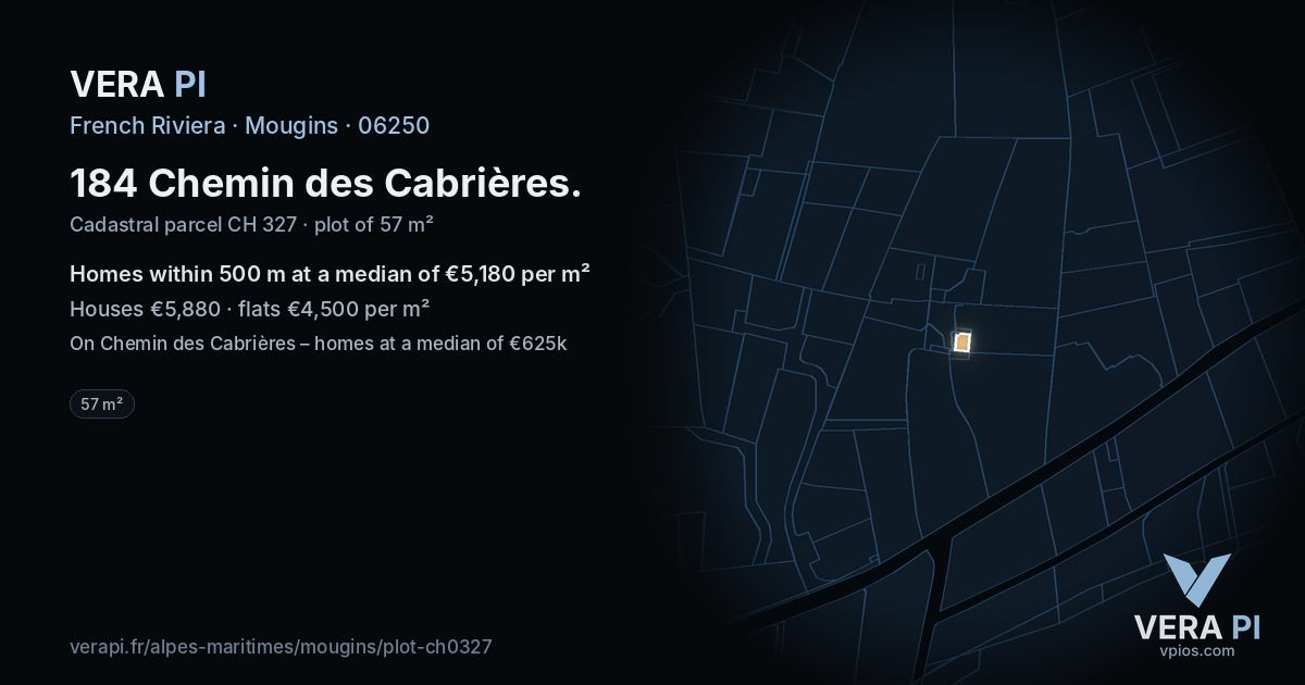184 Chemin des Cabrières, Mougins at night – the plot lit, the parcels around coloured by the prices near them