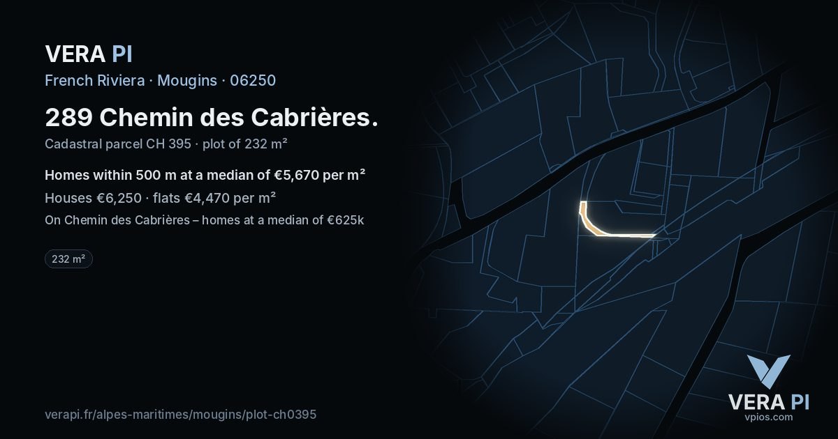 289 Chemin des Cabrières, Mougins at night – the plot lit, the parcels around coloured by the prices near them