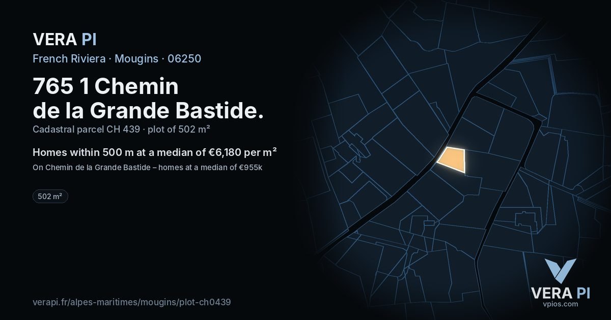 765 1 Chemin de la Grande Bastide, Mougins at night – the plot lit, the parcels around coloured by the prices near them