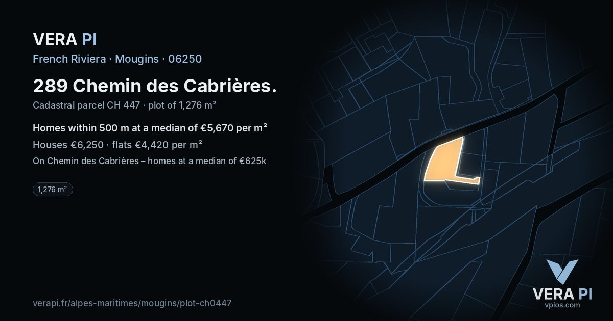 289 Chemin des Cabrières, Mougins at night – the plot lit, the parcels around coloured by the prices near them