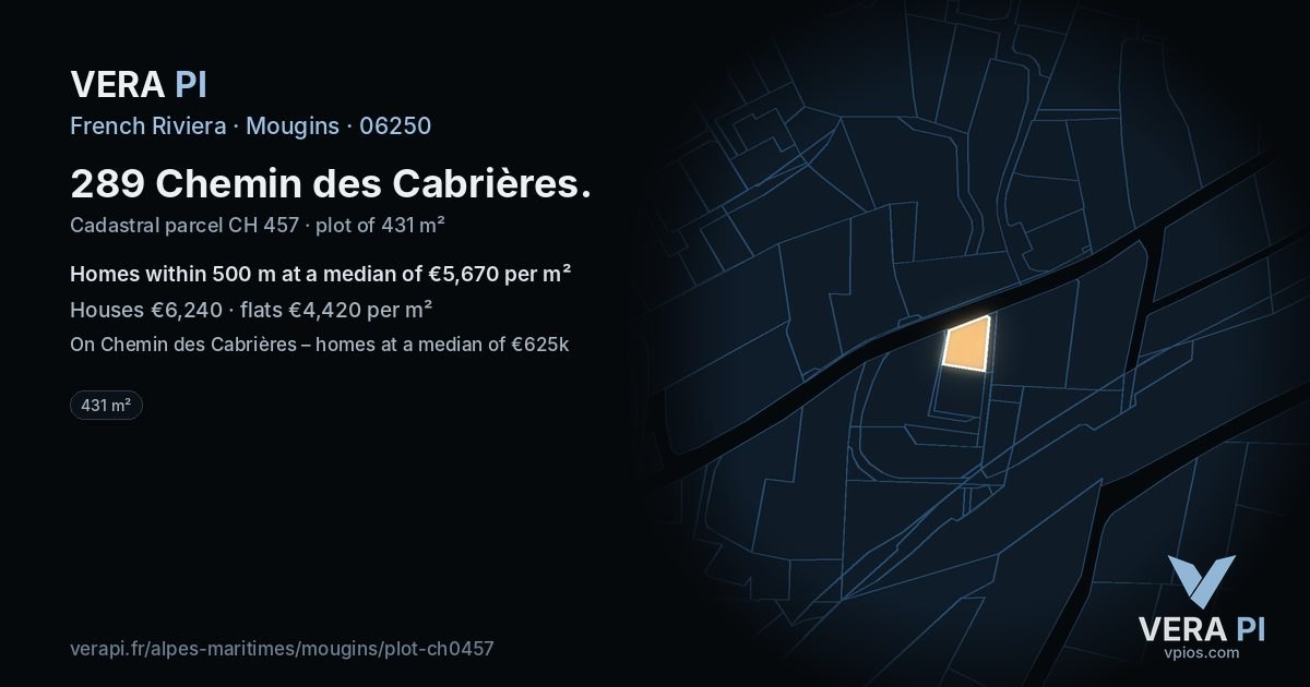 289 Chemin des Cabrières, Mougins at night – the plot lit, the parcels around coloured by the prices near them