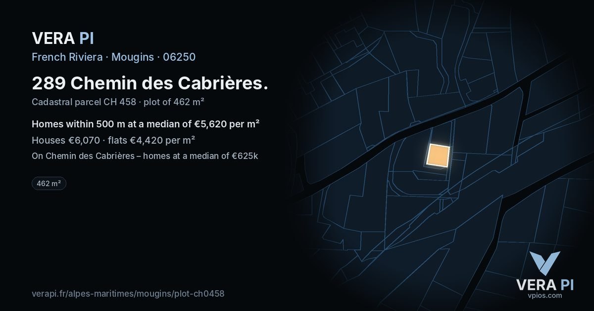 289 Chemin des Cabrières, Mougins at night – the plot lit, the parcels around coloured by the prices near them