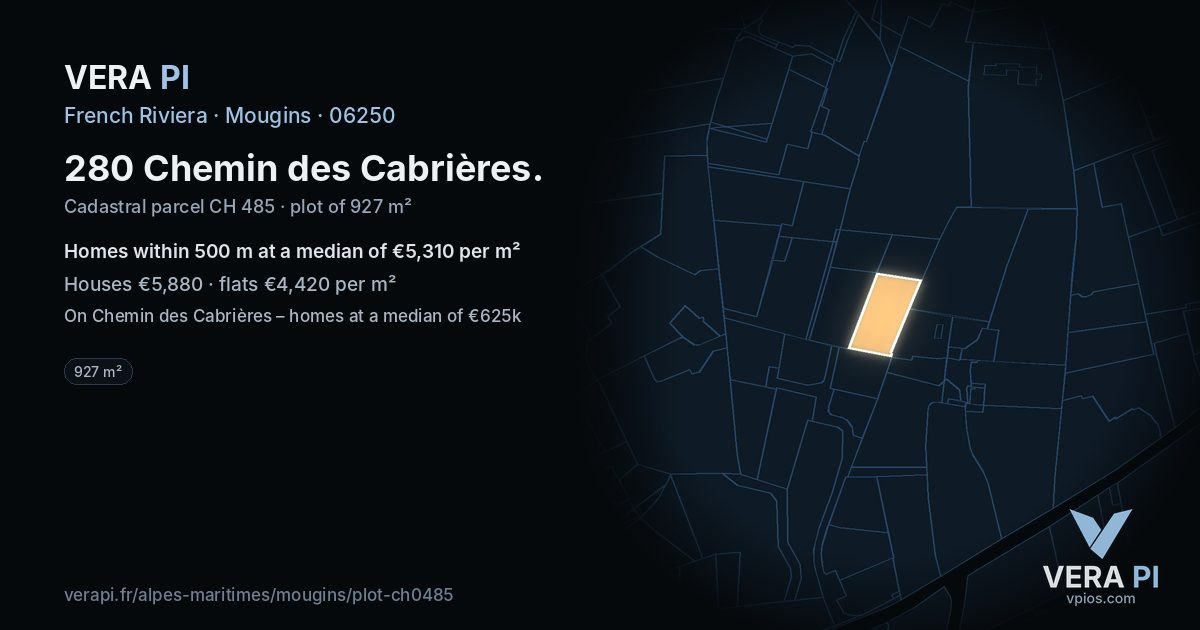 280 Chemin des Cabrières, Mougins at night – the plot lit, the parcels around coloured by the prices near them