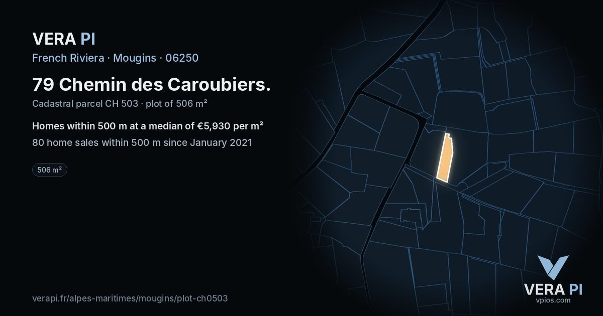79 Chemin des Caroubiers, Mougins at night – the plot lit, the parcels around coloured by the prices near them